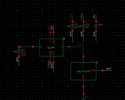 Standalone transistor transmission-gate testbench with a capacitor hold load